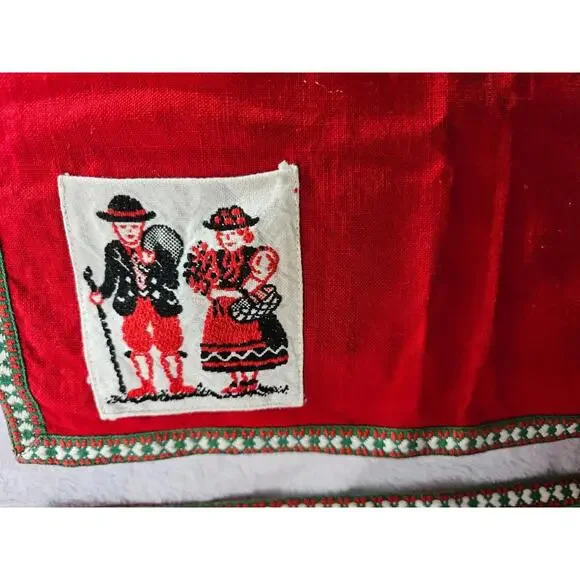 (Set of 2) Germany Place Settings Mats Red Cloth 10X14" Embroidered Pocket - Picture 4 of 11